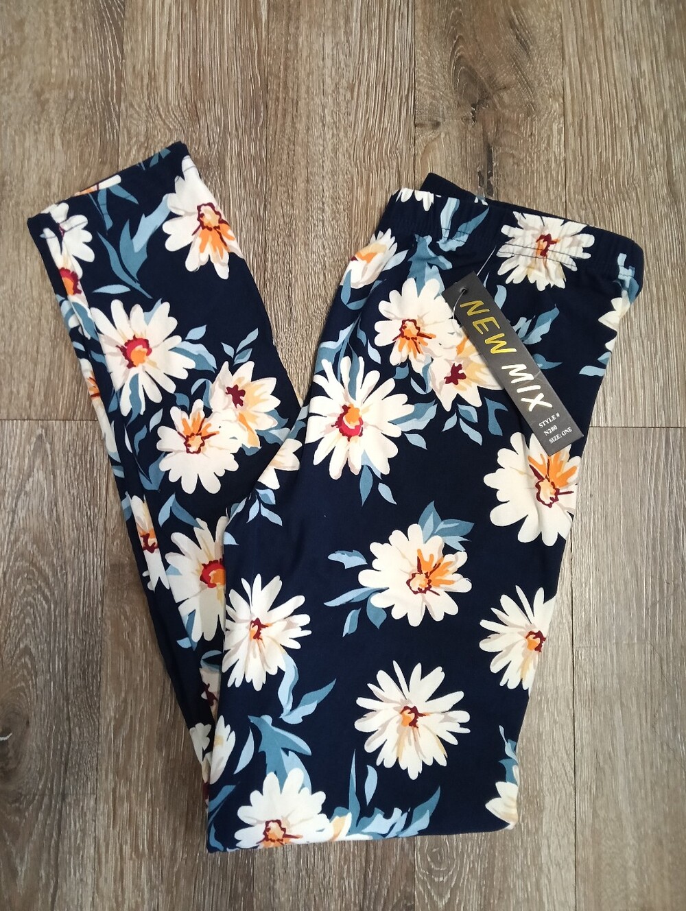 New Mix Navy Floral Leggings with White & Yellow Blooms
